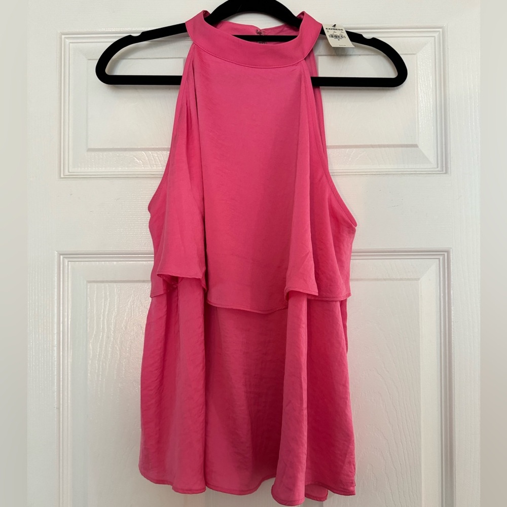 NWT Express Flowy Halter Sleeveless Top, Hot Pink/Bubblegum Pink, Size M